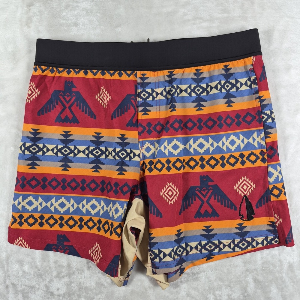 Tachuntfish Shorts Men's Large 6" Inseam Aztec Print Drawstrings Gym Athletic
